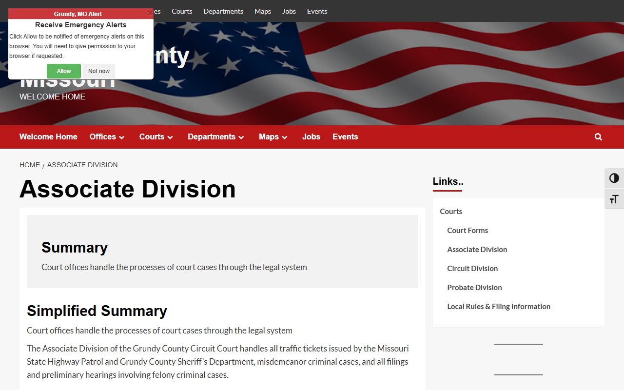Grundy County Associate Division court records after jail arrest